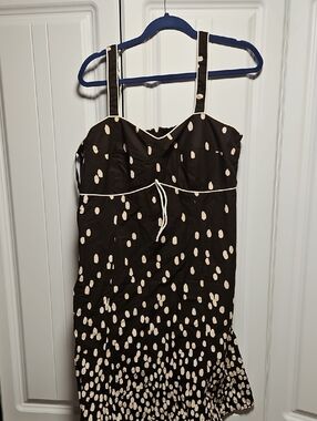 Brown and Cream Polka Dot Sundress with Spaghetti Straps